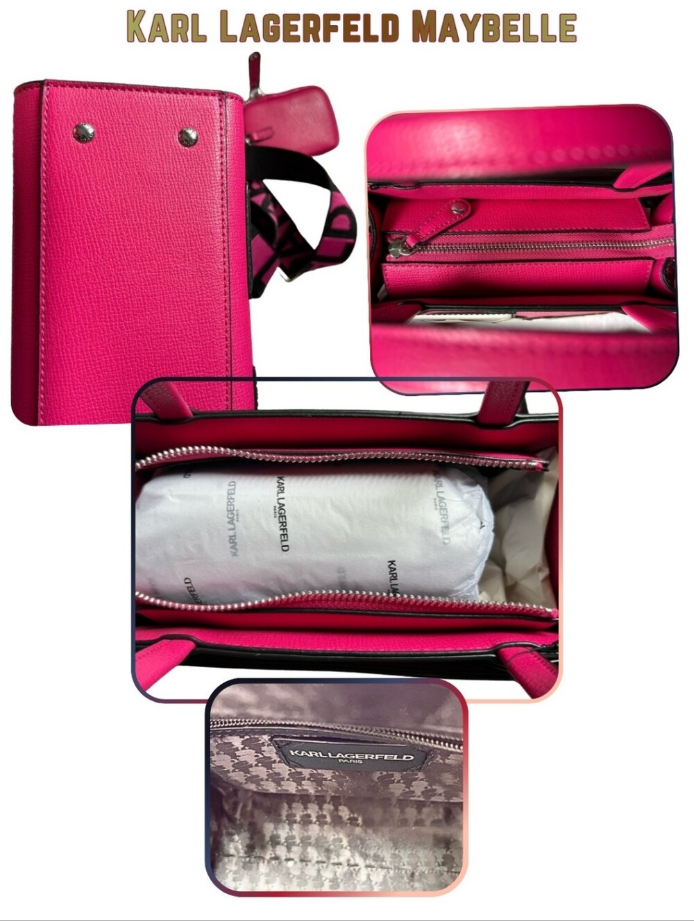Karl Lagerfeld Paris Crossbody Handbag Fuchsia Pink White NWT msrp $198 New - Picture 8 of 8